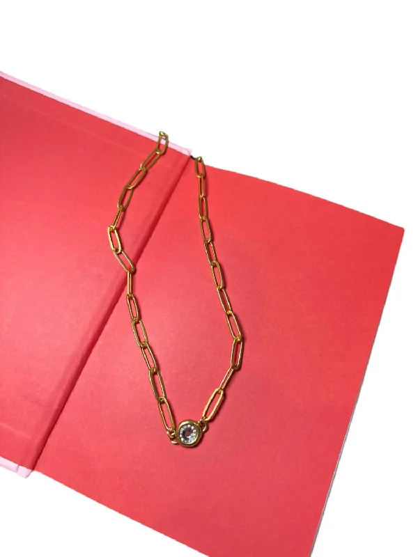 Whimsical bead necklaces-Women's Dainty Crystal Link Necklaces In Gold