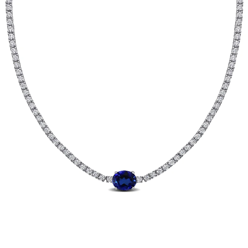 Woven thread necklaces-Mimi & Max 16ct TGW Created Blue White Sapphire Solitaire Necklace Sterling Silver-17 in