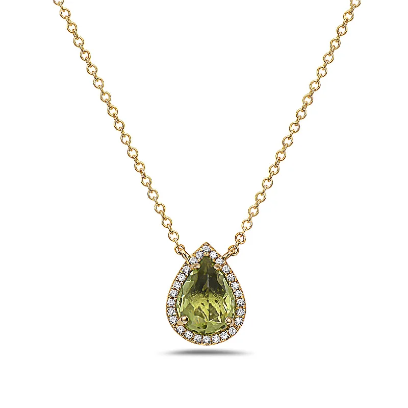 Wave pattern necklaces-Peridot And Diamond Halo Necklace