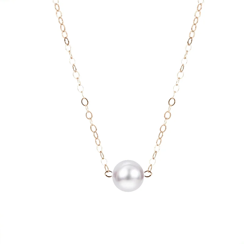 Braided link necklaces-7mm  Start-Her Pearl Necklace 14K Yellow Gold Chain