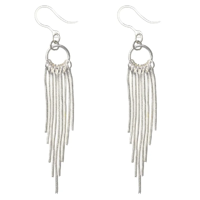 Silver Hoop Rope Dangles Hypoallergenic Earrings for Sensitive Ears Made with Plastic Posts