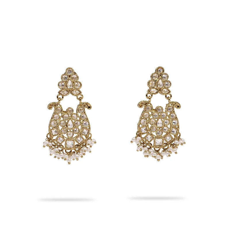 Bright pearl earrings-Neha Small Crystal Earrings in White