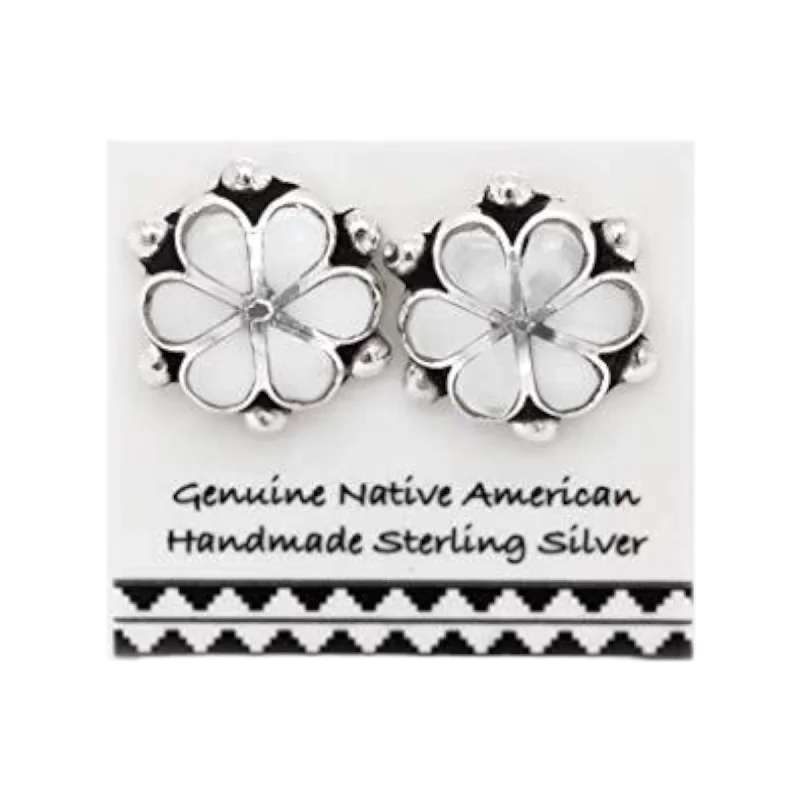 Genuine Mother of Pearl Stud Earrings, 925 Sterling Silver, Native American Handmade in the USA, Nickel Free