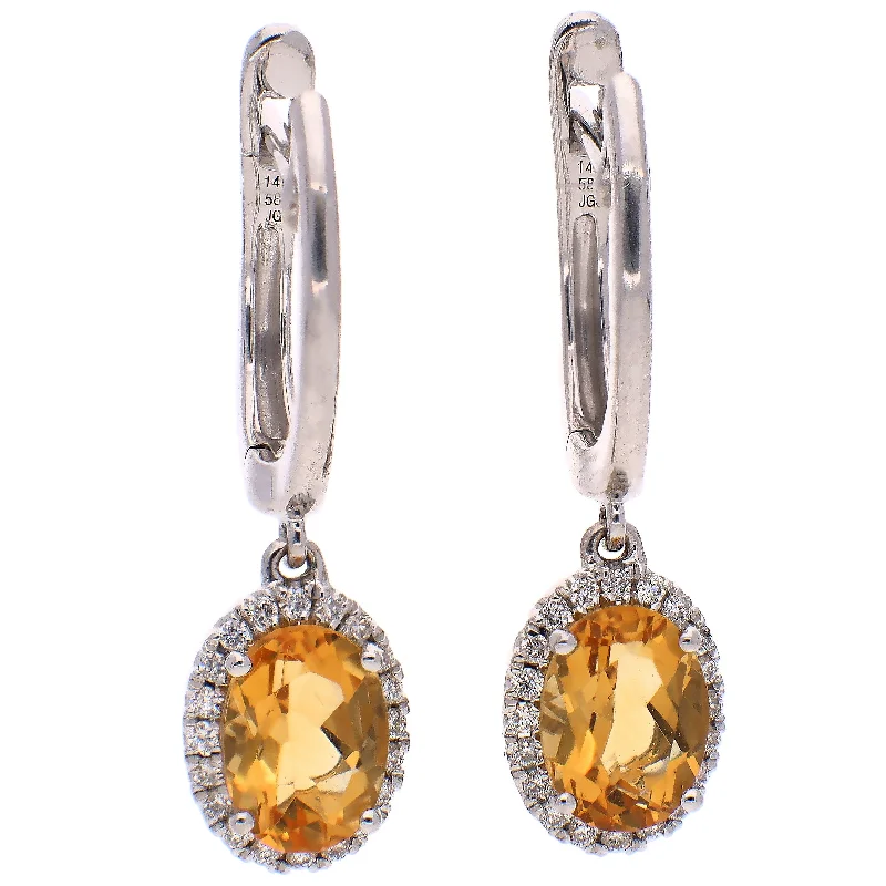 Retro clip earrings-14K White Gold Citrine and Diamond Earrings