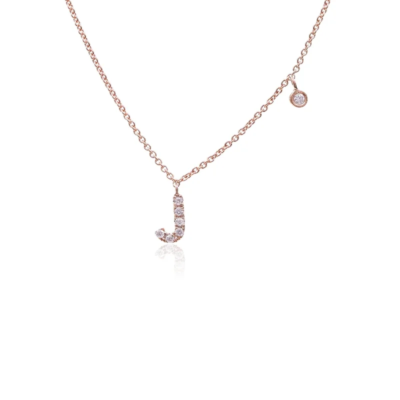 Sleek art necklaces-ADJUSTABLE 16-INCH 14K ROSE GOLD PAVE DIAMOND LETTER J NECKLACE