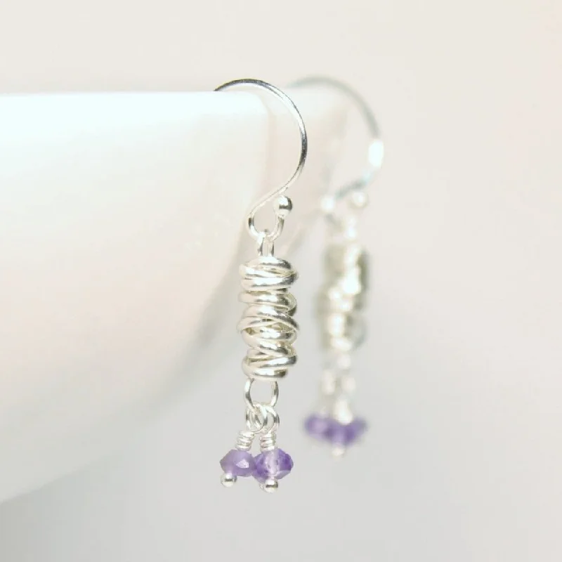 Flow shape earrings-Silver Micro-Twist and Gemstone Earring