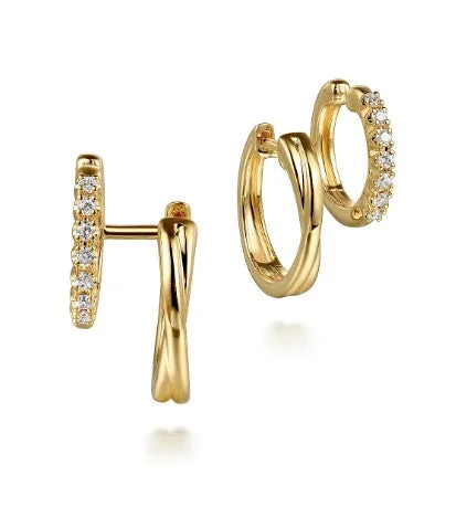 Fine threader earrings-14 Karat Yellow Huggie Diamonds Earrings