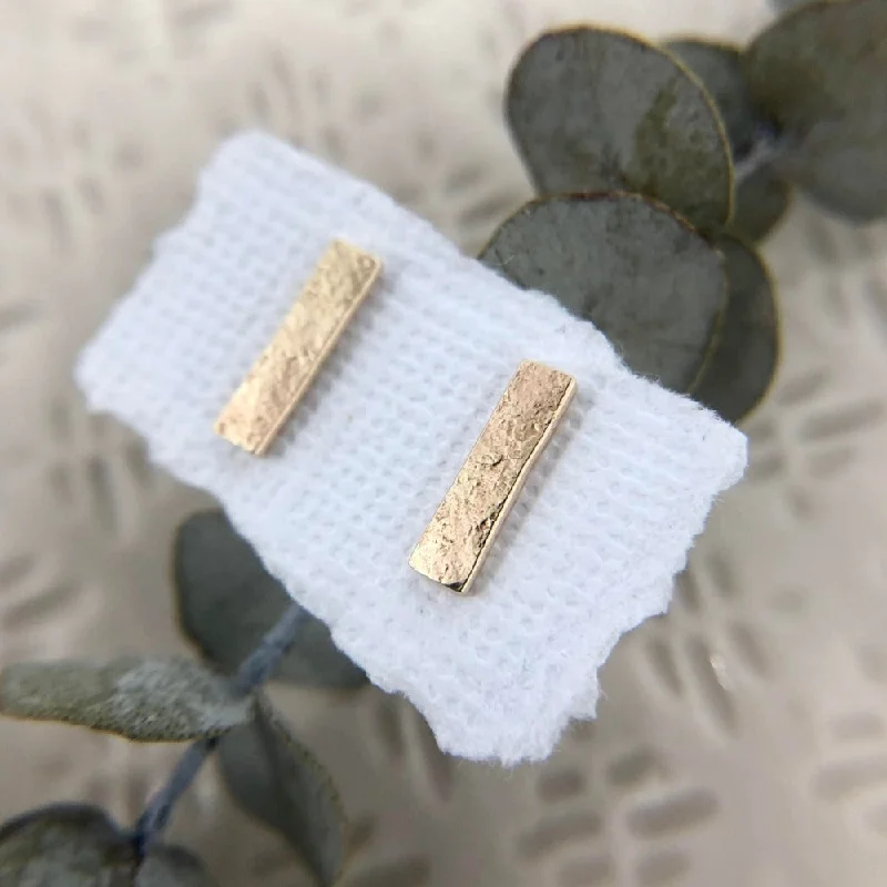 Woven fiber earrings-14k Textured Bar Studs