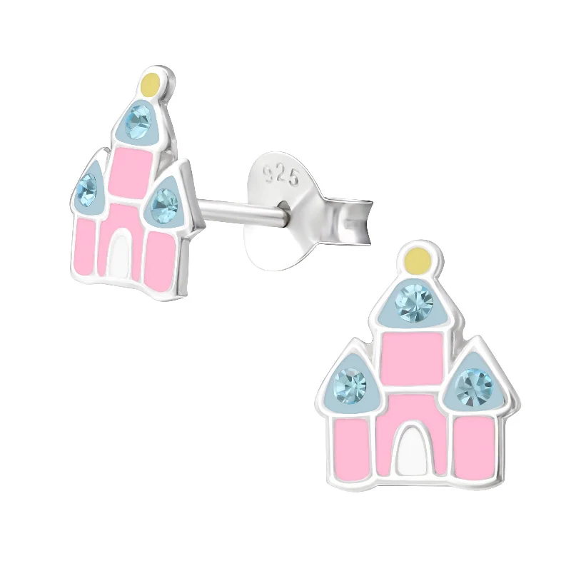 Trekker braid earrings-Children’s Sterling Silver Pink Castle Earring.