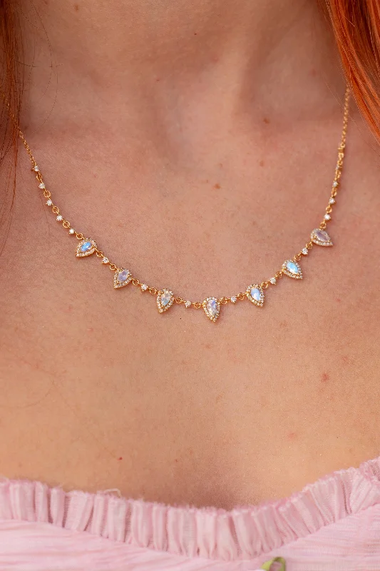 Spinel necklaces-Pear Moonstone Diamond Drip Necklace