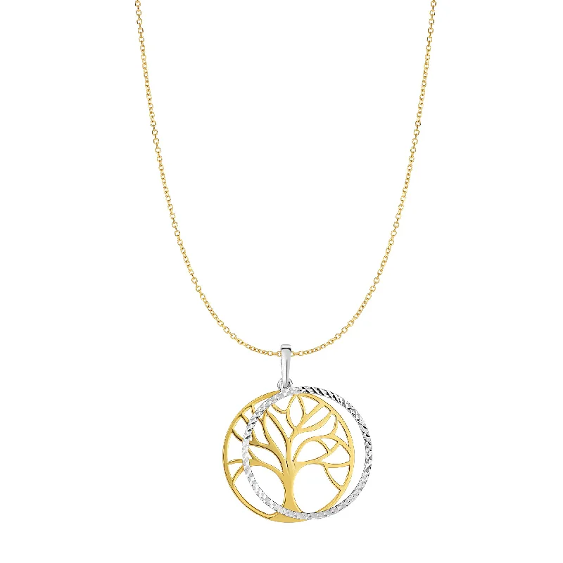 Light enamel necklaces-14K Two-tone Gold Double Disc Tree of Life Necklace