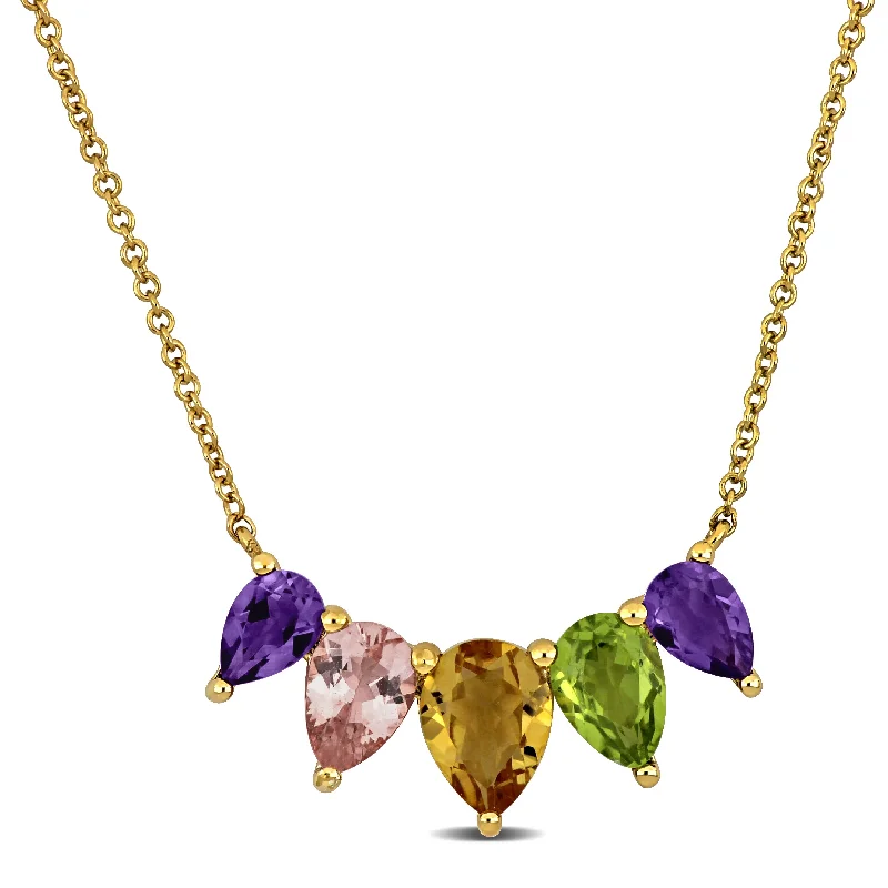 Vintage photo necklaces-Mimi & Max 3 1/5ct TGW Pear-Cut Amethyst Citrine Morganite Peridot Drop Necklace Yellow Silver