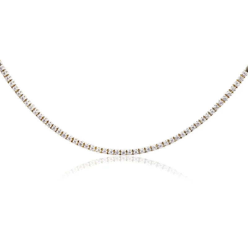 Seven-strand necklaces-14K YELLOW GOLD OMEGA STYLE ROUND DIAMOND NECKLACE 2.30CTW