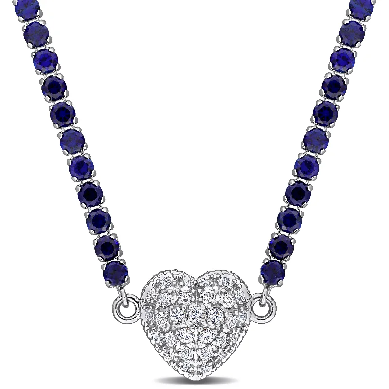 Hemp braid necklaces-Mimi & Max 17 1/2ct TGW Created Blue Created White Sapphire Heart Necklace Sterling Silver-17 in