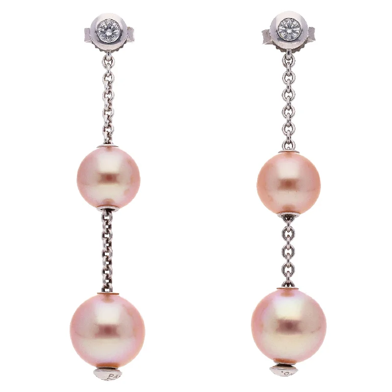 Aged coin earrings-Mikimoto 18K White Gold Pearls In Motion Akoya Pearl and Diamond Earrings