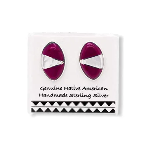 Purple Shell and Mother of Pearl Stud Earrings in 925 Sterling Silver, Authentic Native American USA Handmade, Southwest Jewelry