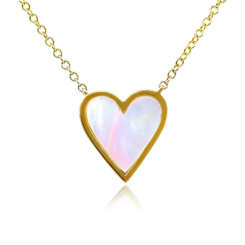 Mystic eye necklaces-18K YELLOW GOLD WHITE MOTHER-OF-PEARL HEART PENDANT NECKLACE