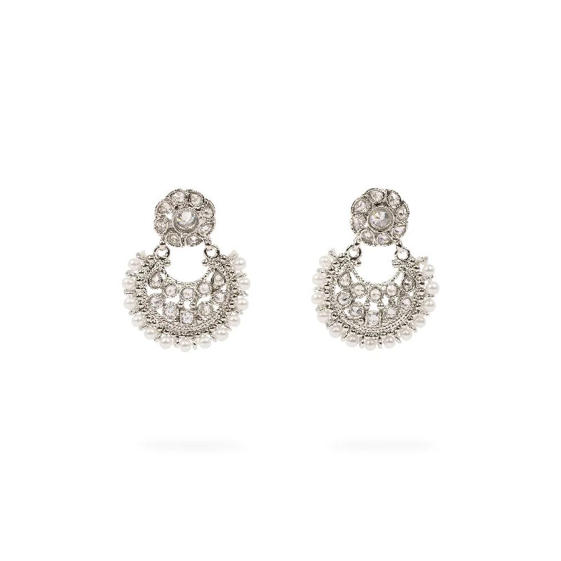 Sapphire stud earrings-Amina Chandbali Earrings in White and Rhodium