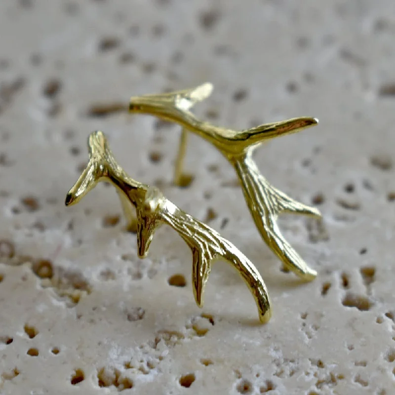 Fine drop earrings-Gold Vermeil Antler Climbers