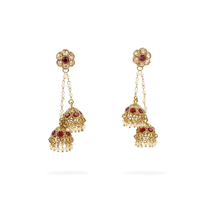 Wide statement earrings-Valli Mini Jhumka Earrings in Maroon