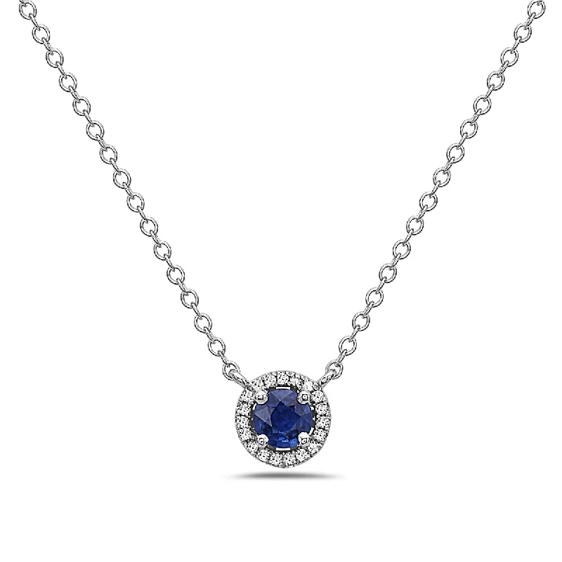 Nova star necklaces-Sapphire And Diamond Halo Necklace