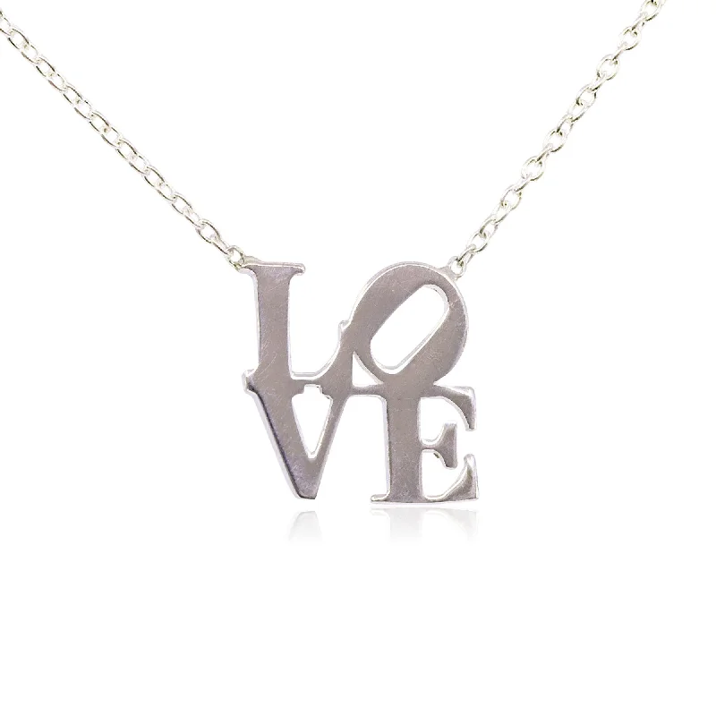 Full moon necklaces-STERLING SILVER LOVE PENDANT NECKLACE