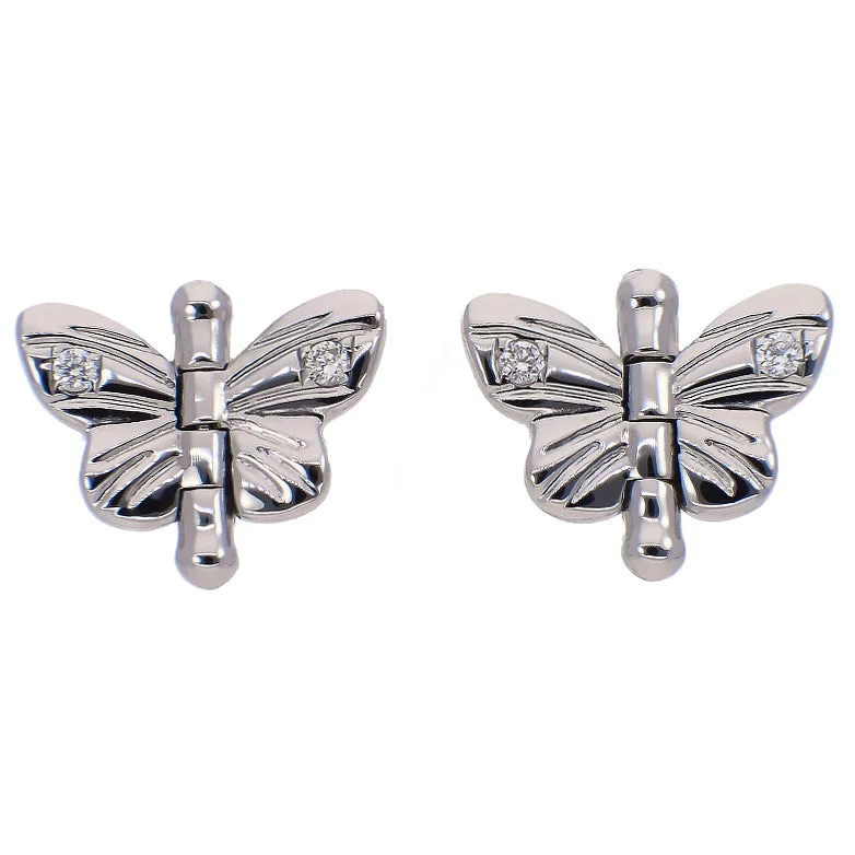 Stone weave earrings-14K White Gold Diamond Hinged Butterfly Earrings