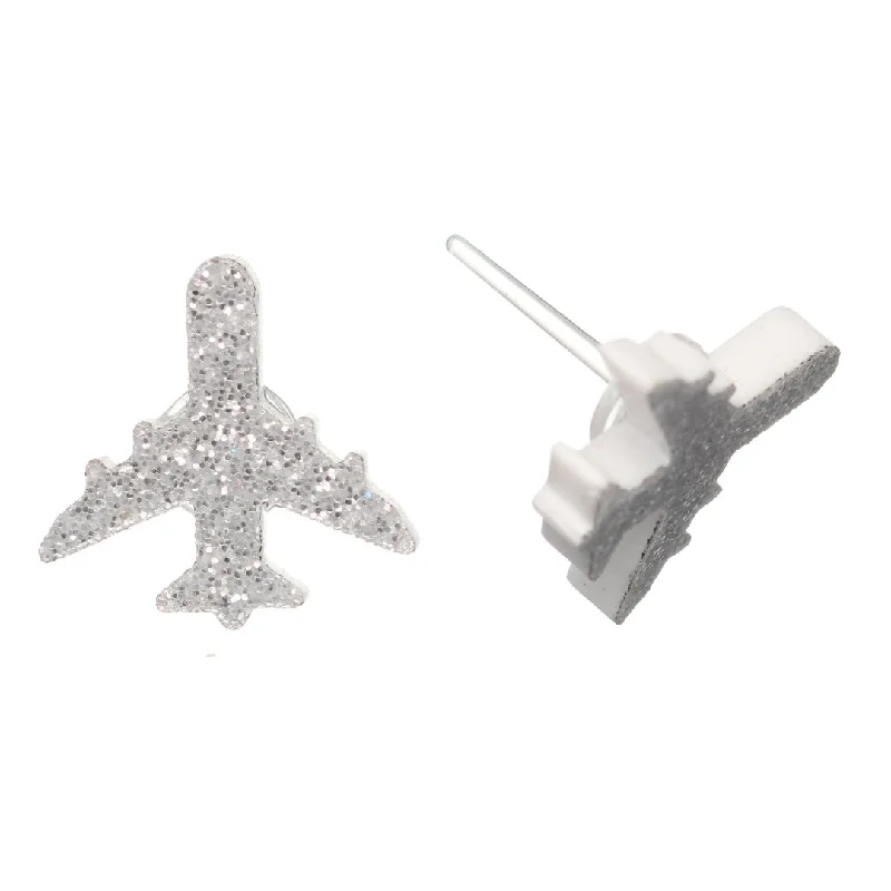 Glitter Airplane Studs Hypoallergenic Earrings for Sensitive Ears Made with Plastic Posts