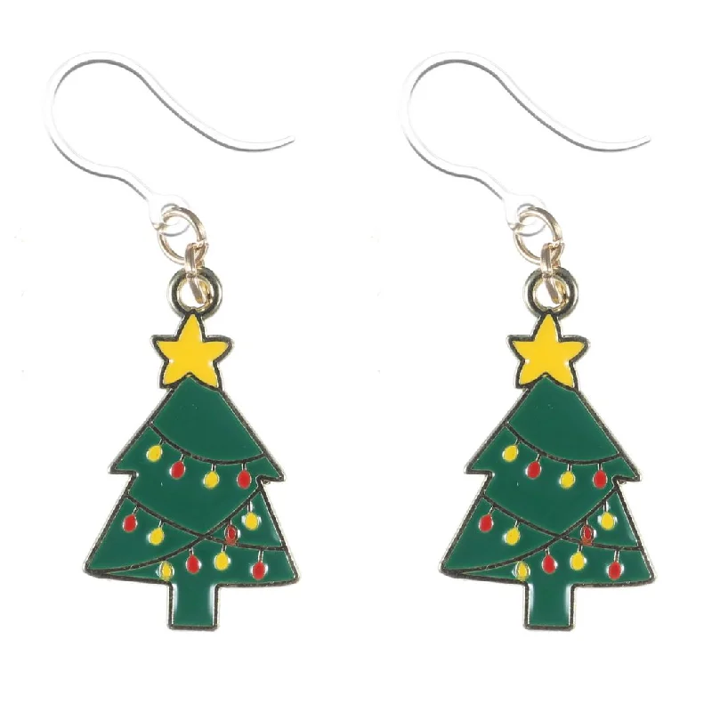 Decorated Christmas Tree Dangles Hypoallergenic Earrings for Sensitive Ears Made with Plastic Posts