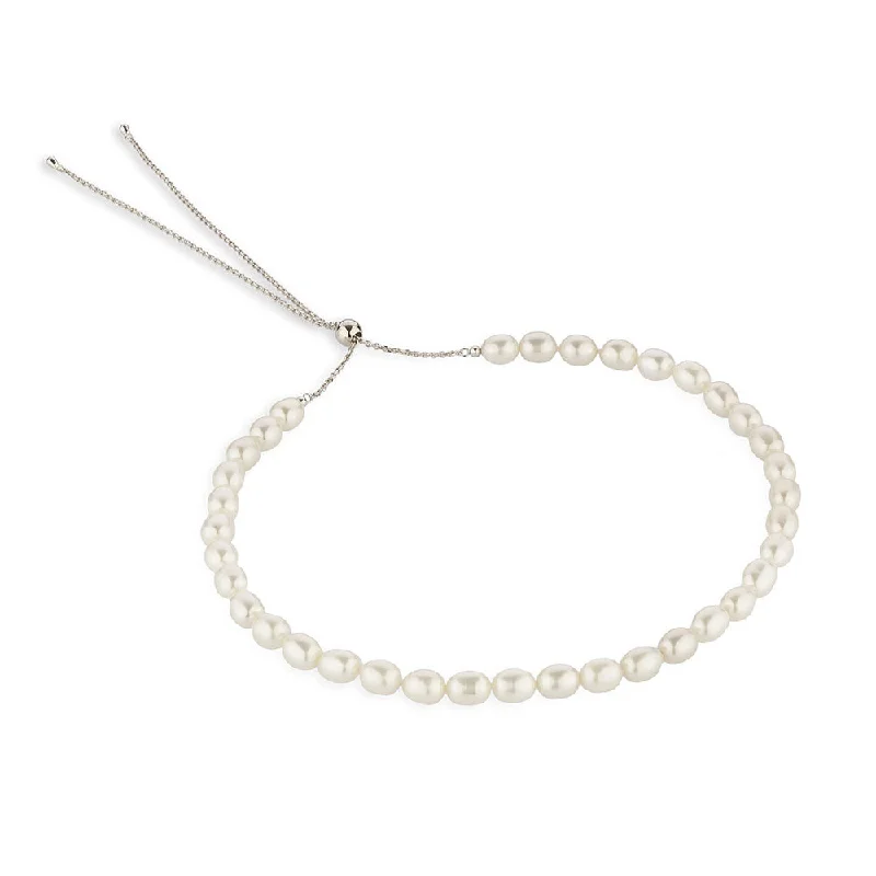 Lace choker necklaces-Cultured freshwater pearl slider necklace in sterling silver