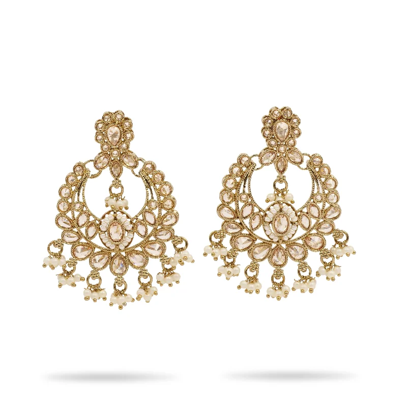 Tiered drop earrings-Toral Chandbali Earrings in Pearl