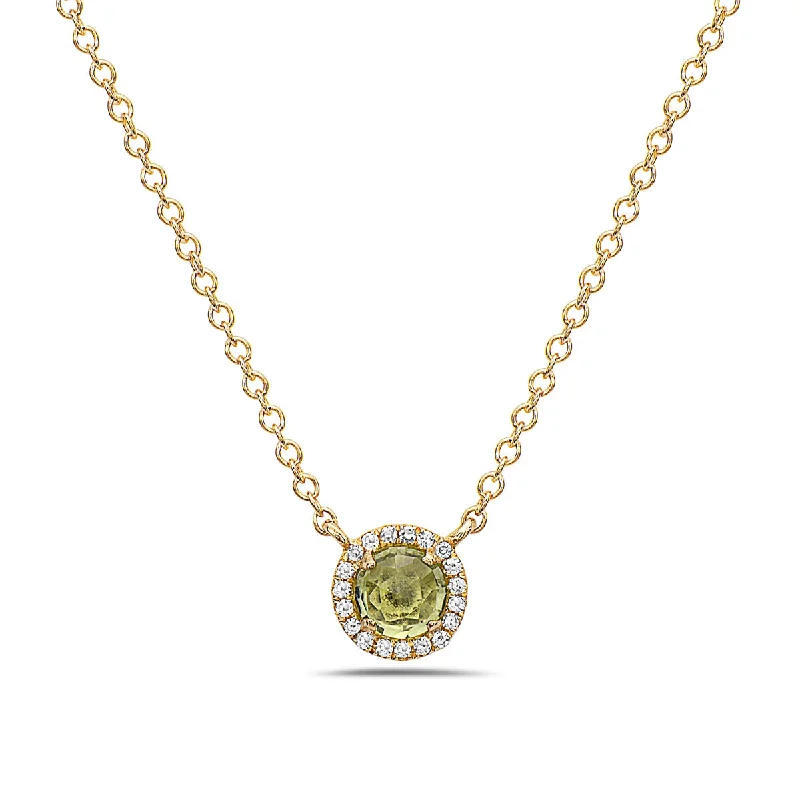 Coil knot necklaces-Peridot And Diamond Halo Necklace