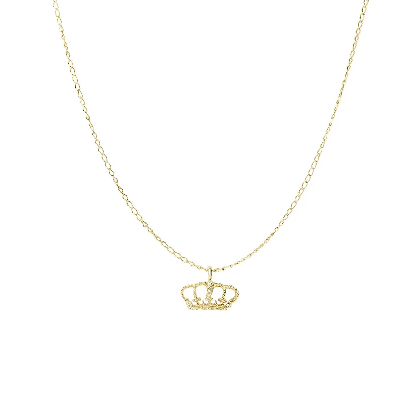 Seven-strand necklaces-14kt 18 inches Yellow Gold 7.2x9.5mm Shiny Small Crown Pendant On 0.82mm Cable Link Chain with Spring Ri ng Clasp