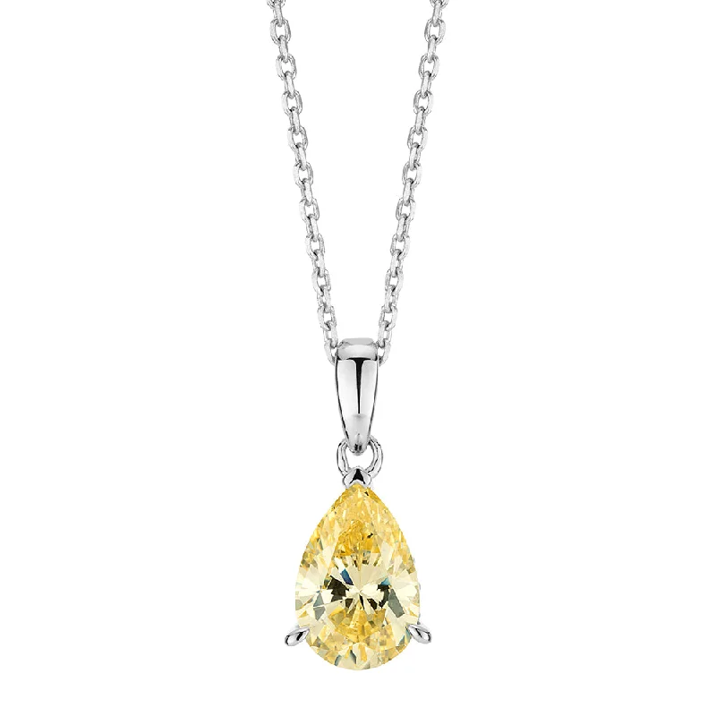 Rustic style necklaces-Pear and Round Brilliant solitaire necklace with 1.42 carats* of diamond simulants in sterling silver