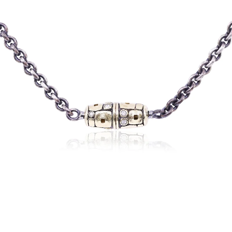 Bead-woven necklaces-ALEX SEPKUS 18K YELLOW GOLD AND OXIDIZED STERLING SILVER LITTLE WINDOWS VARIO BARREL DIAMOND NECKLACE - 20 INCH