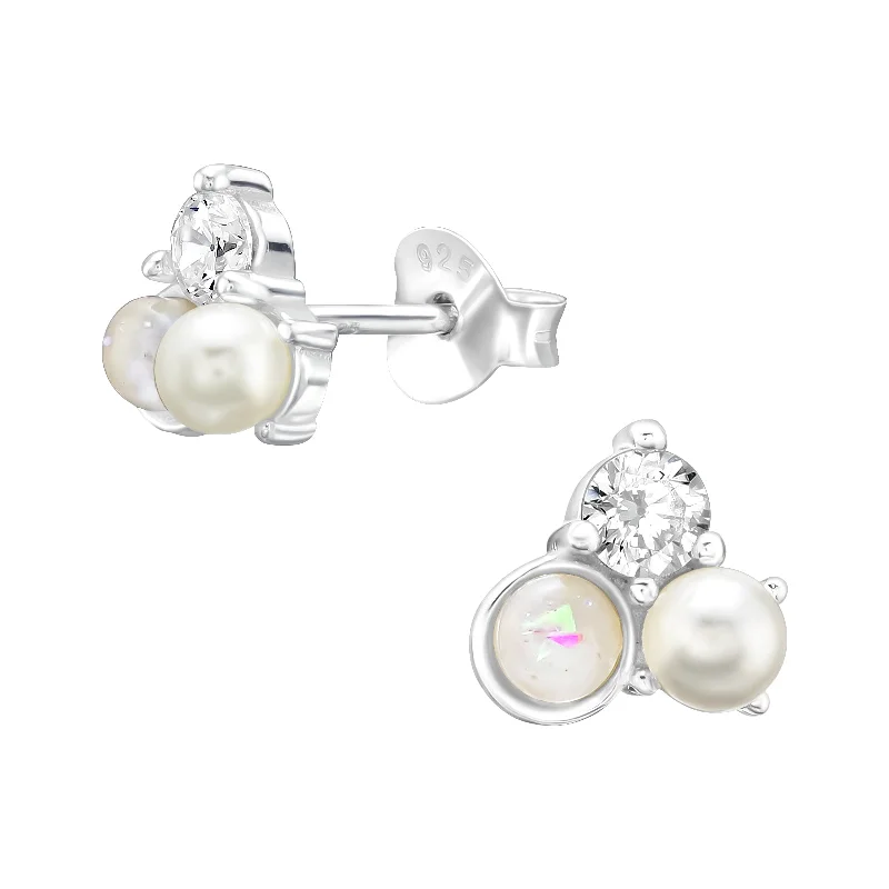 Onyx drop earrings-Children’s Sterling Silver CZ, Opal and Pearl Earring.