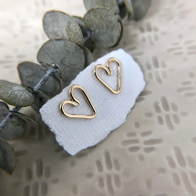 Rustic brass earrings-14k Heart Studs