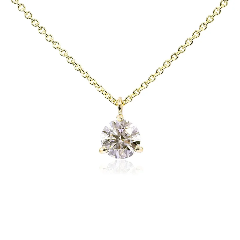 Reef knot necklaces-14K YELLOW GOLD ROUND DIAMOND SOLITAIRE PENDANT NECKLACE - 1.05CT