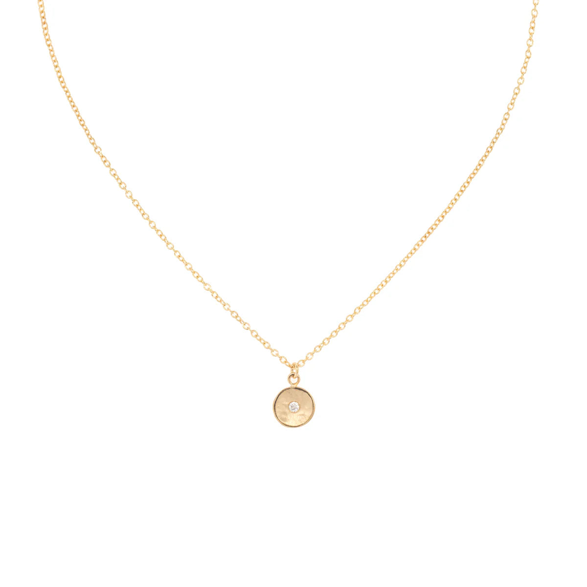 Firm clasp necklaces-ANNE SPORTUN 18K YELLOW GOLD MINI SATIN HAMMERED PENDANT NECKLACE WITH DIAMONDS