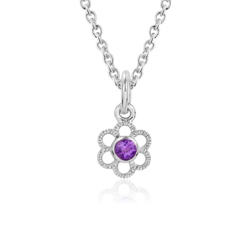 Topaz necklaces-STERLING SILVER 2.5MM AMETHYST FLOWER NECKLACE