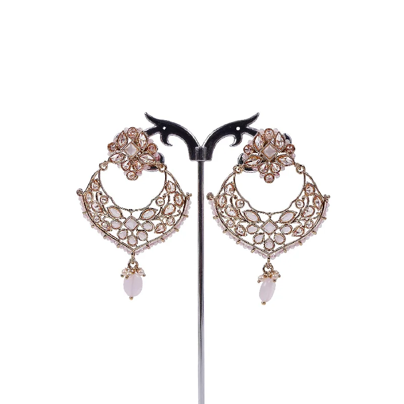 Silk fringe earrings-Richa Chandbali Earrings in Light Pink