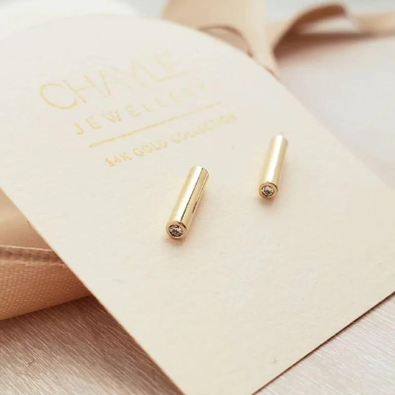 Chiseled disc earrings-"Minimalist" Line Studs - Canadian Diamonds- 14K Gold