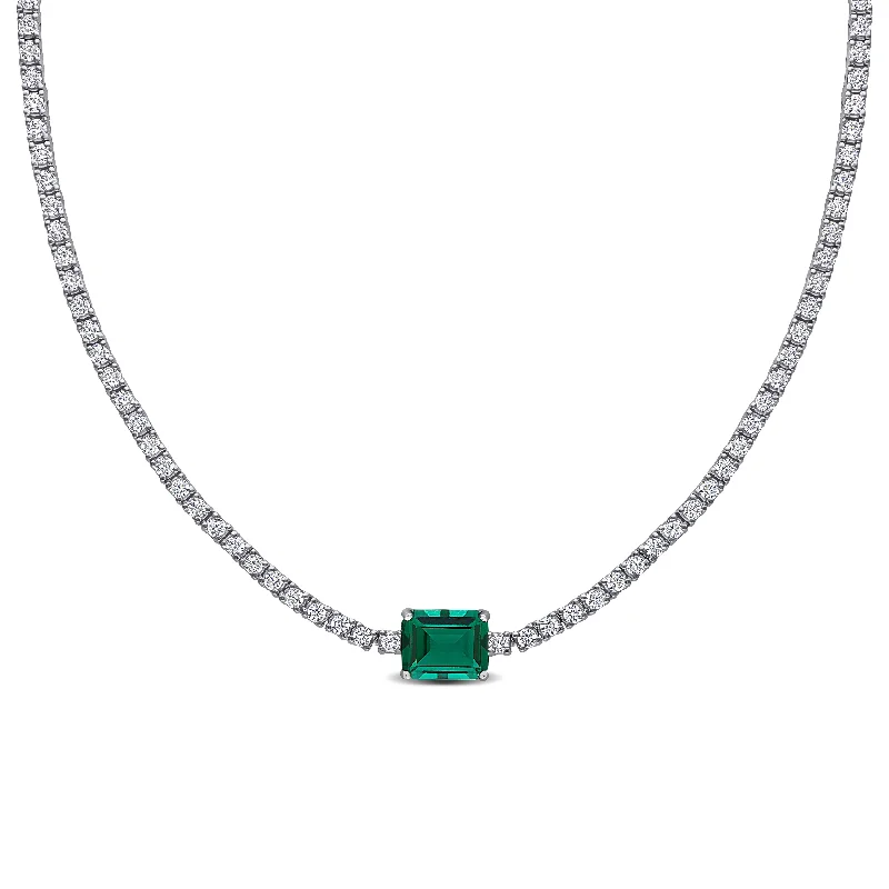 Pixie wing necklaces-Mimi & Max 15 7/8ct TGW Created Emerald Created White Sapphire Necklace Sterling Silver