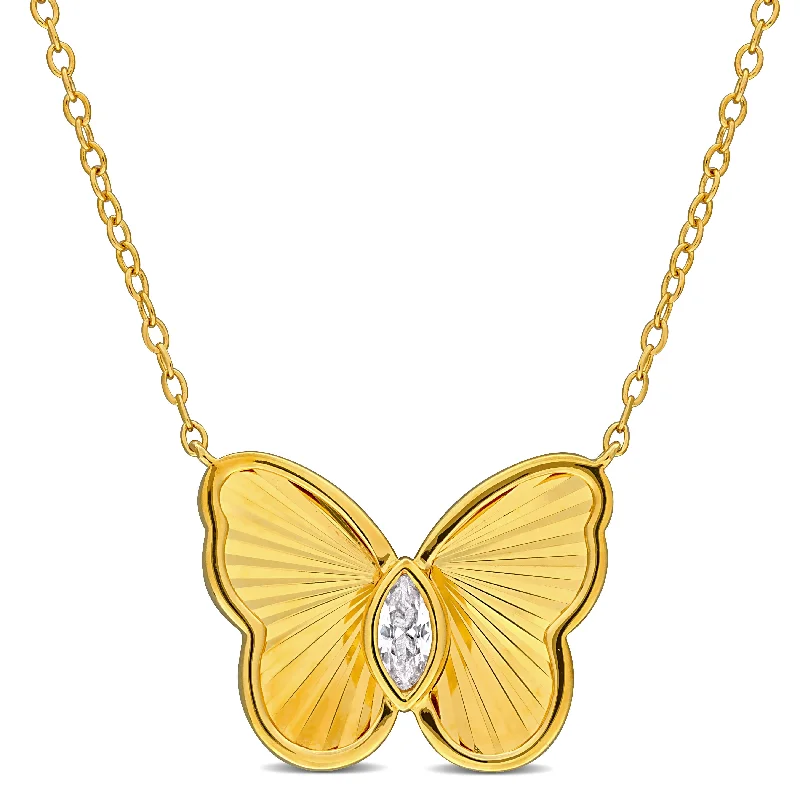 Jazz age necklaces-Mimi & Max 1/5ct TGW Marquise-Cut Created White Sapphire Butterfly Necklace Yellow Silver-17 in