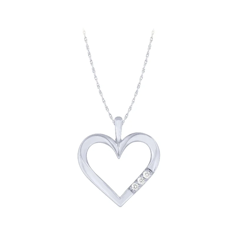 Poppy motif necklaces-Sterling Silver 0.04Ctw Diamond Heart Pendant