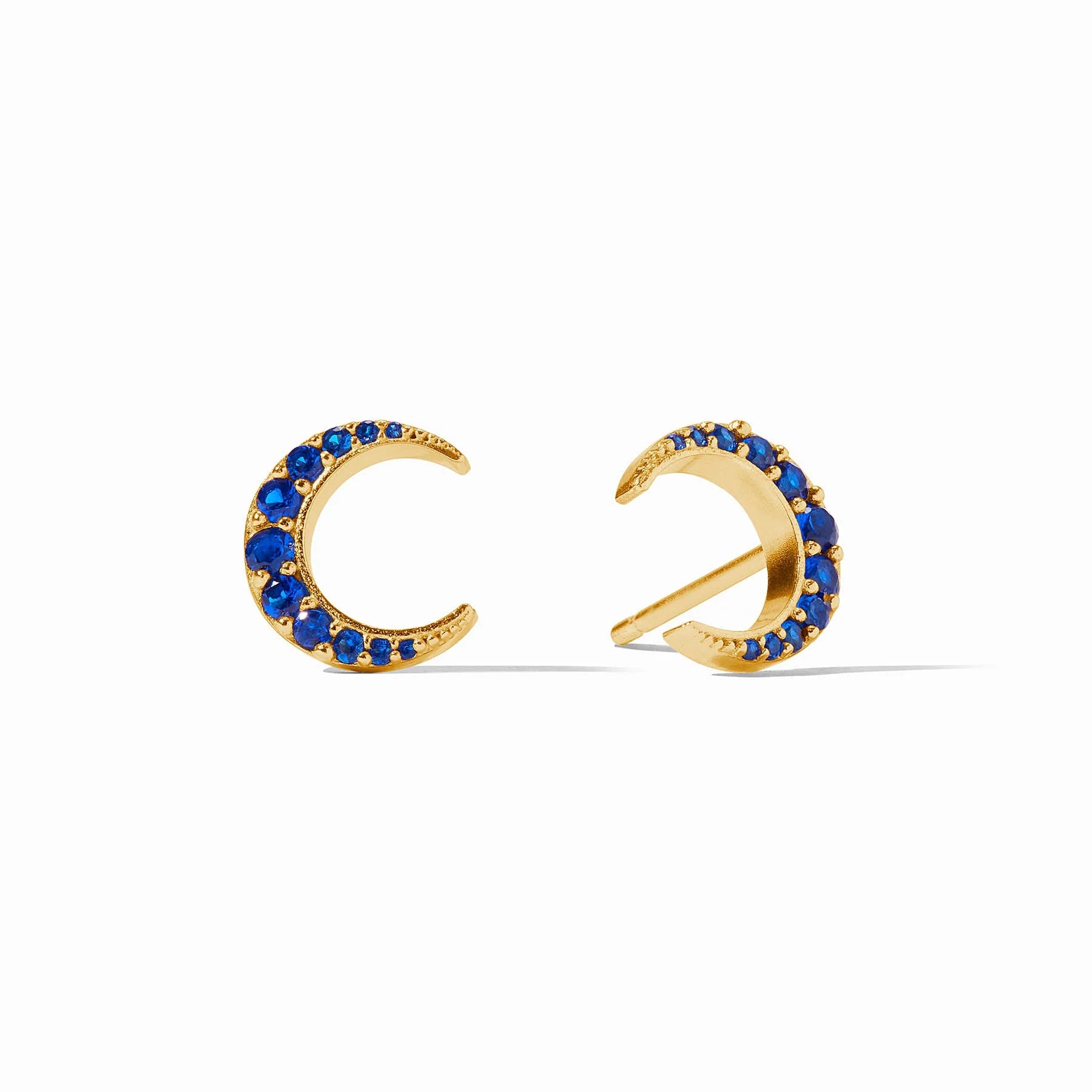 Emerald stud earrings-Julie Vos 24K Gold Plated Sapphire Blue CZ Luna Stud Earrings