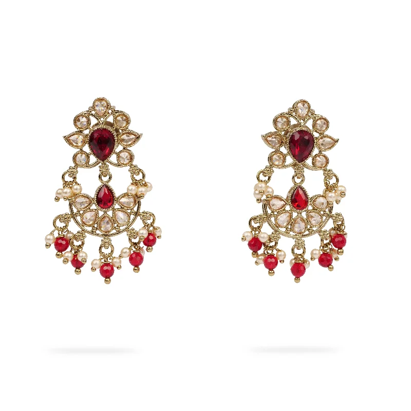 Oak wood earrings-Meena Small Drop Earrings in Maroon