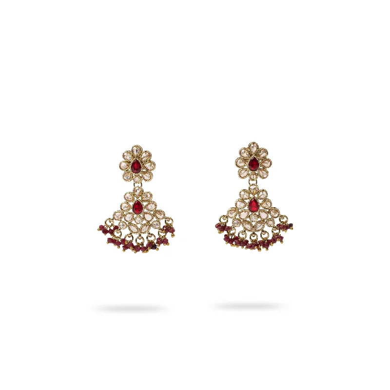 Wide statement earrings-Mehak Small Drop Earrings in Maroon