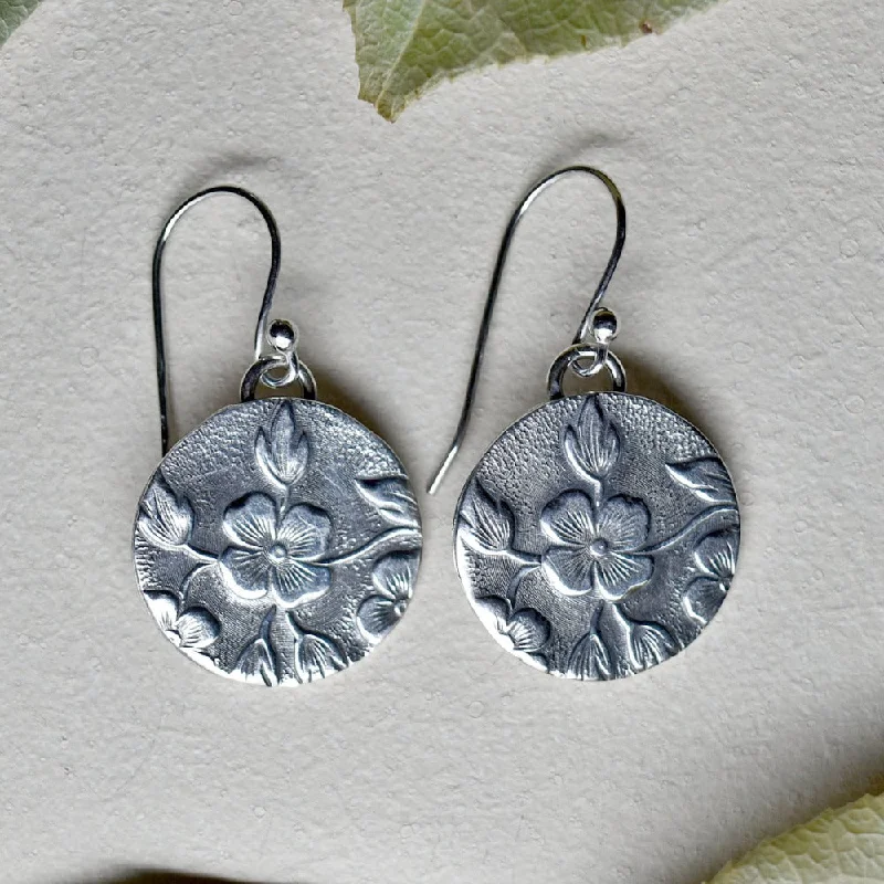 Reed style earrings-'Floral' Die Struck Silver Earrings