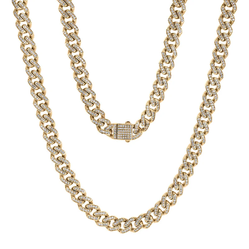 Vintage photo necklaces-Cuban link necklace with 6.47 carats* of diamond simulants in 10ct yellow gold